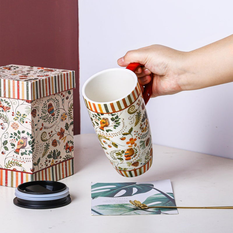 Topadorn 17 oz Tall Ceramic Travel Mugs Coffee Cup with Sealed Lid and Handle, Perfect for Coffee and Tea, Holiday Gift Her Him, Flower - Image 3